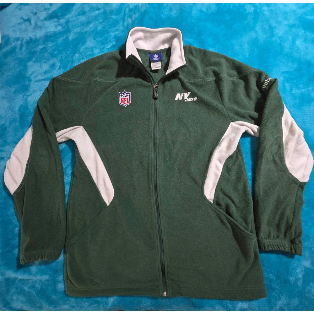 Y2K Reebok NFL Onfield NY Jets Green Embroidered Full-zip Fleece Jacket Size M